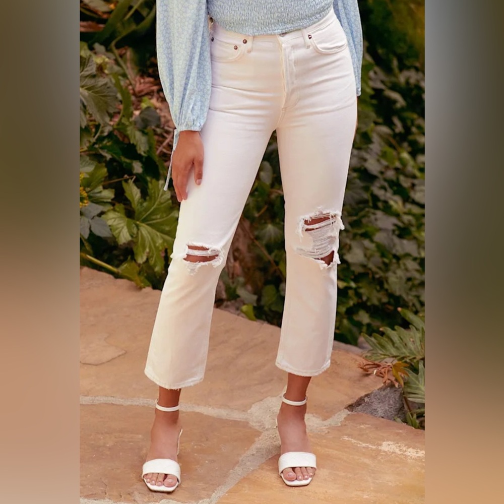 Rolla’s Original Straight White Distressed Denim High Rise Jeans. Never worn!